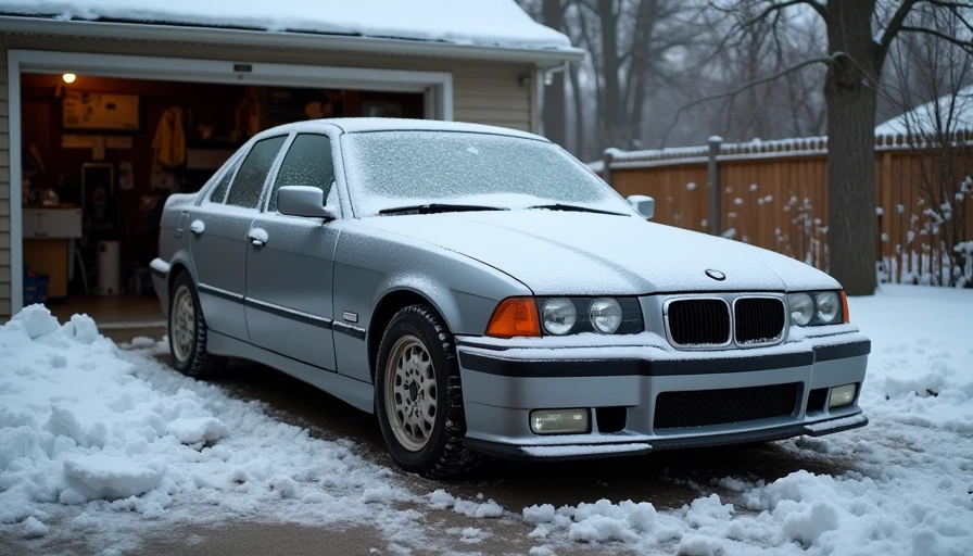 A frost-covered car parked in a suburban driveway on a winter morning, representing the reality of daily car ownership beyond the showroom shine.