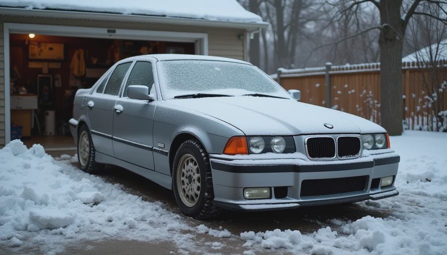 A frost-covered car parked in a suburban driveway on a winter morning, representing the reality of daily car ownership beyond the showroom shine.