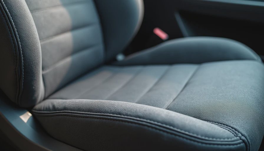 Close-up of compressed car seat cushion and bolster after years of use
