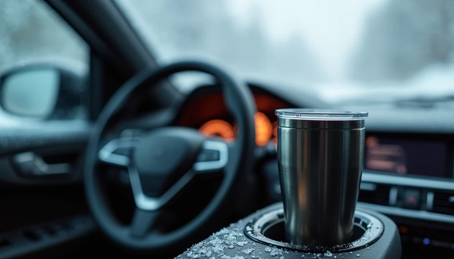 Cold winter morning car interior dashboard and console with frost