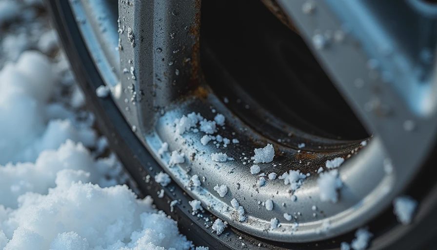 Close-up of car wheel well showing salt corrosion and winter wear
