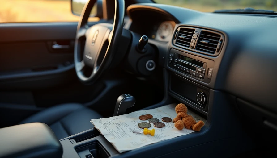 Empty center console with personal items during final clean-out of a long-owned car