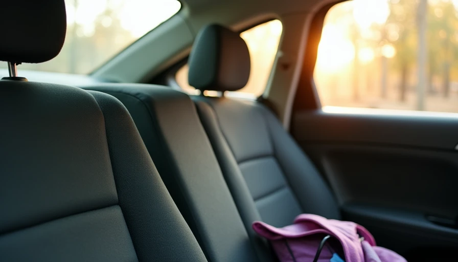 Interior view of back seat during school pickup with backpack, highlighting daily commute reality