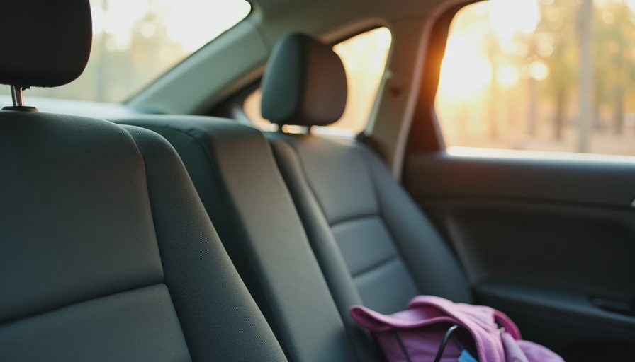 Interior view of back seat during school pickup with backpack, highlighting daily commute reality