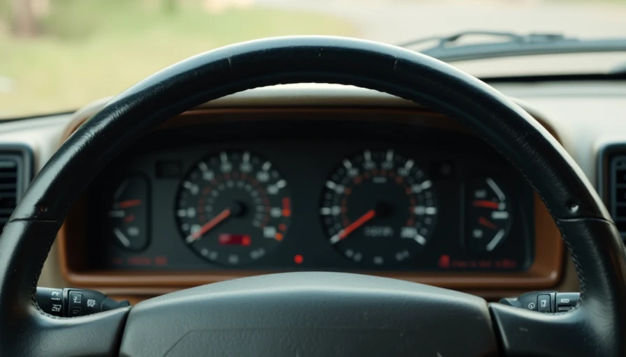 Close-up of aged steering wheel and dash highlighting pre-breakdown feel